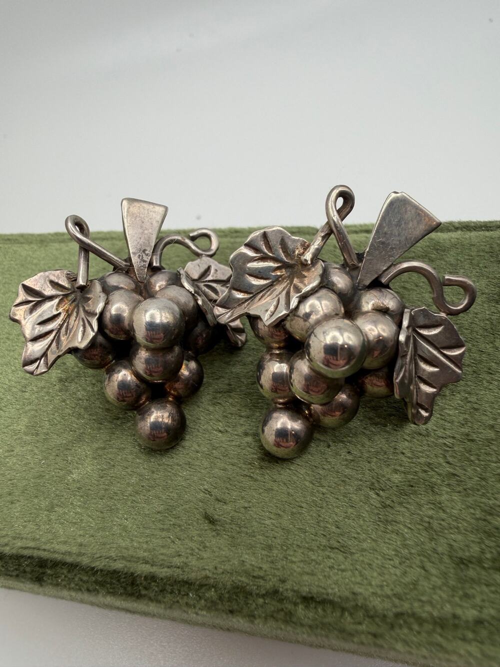 Mexico Sterling Silver Grape Earrings Vintage Earrings Signed